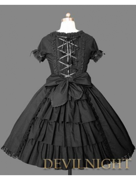 Black Short Sleeves Ruffles Bow Sweet Gothic Lolita Dress - Devilnight ...