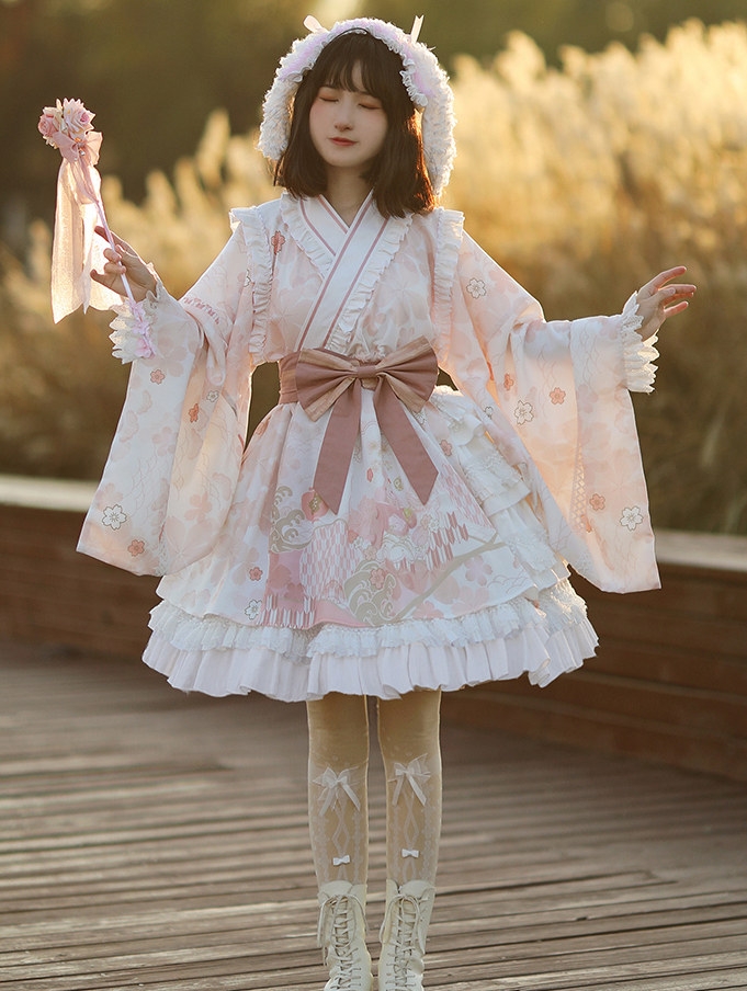 Pink Sakura Pattern Sweet Lolita OP Dress