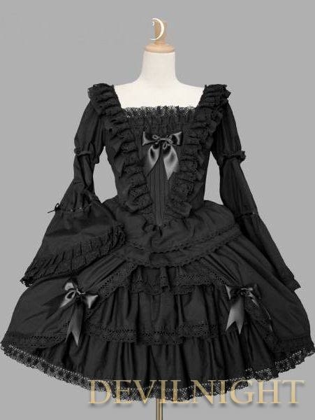 Black Long Trumpet Sleeves Sweet Gothic Lolita Dress