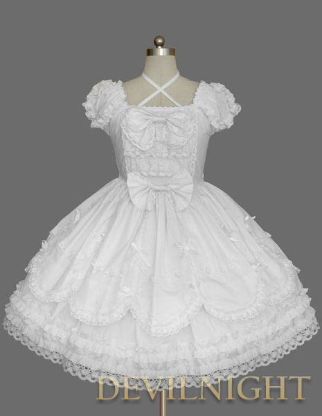 White Short Sleeves Lace Bow Sweet Lolita Dress