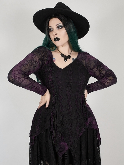 Punk Rave Black Gothic Witch Large V-neck Daily Wear Tassel Hem Loose Dress