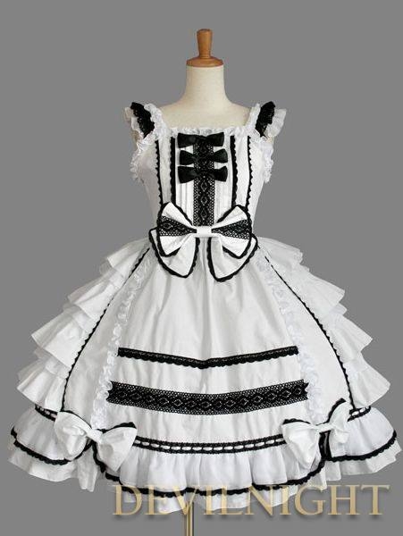 White Bow Ruffles Sleeveless Black Lace Sweet Gothic Lolita Dress