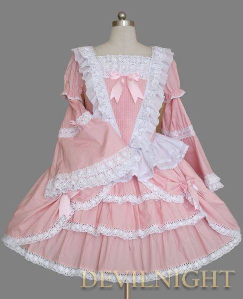 Pink and White Long Trumpet Sleeves Sweet Lolita Dress