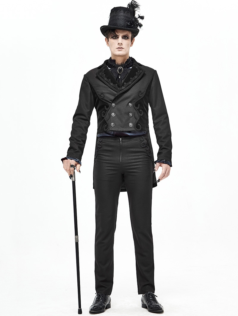 Black Vintage Gothic Party Double-Breasted Tail Coat for Men