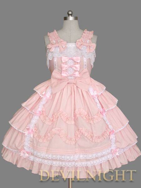 Pink Sleeveless Sweet Bow White Lace Sweet Lolita Dress