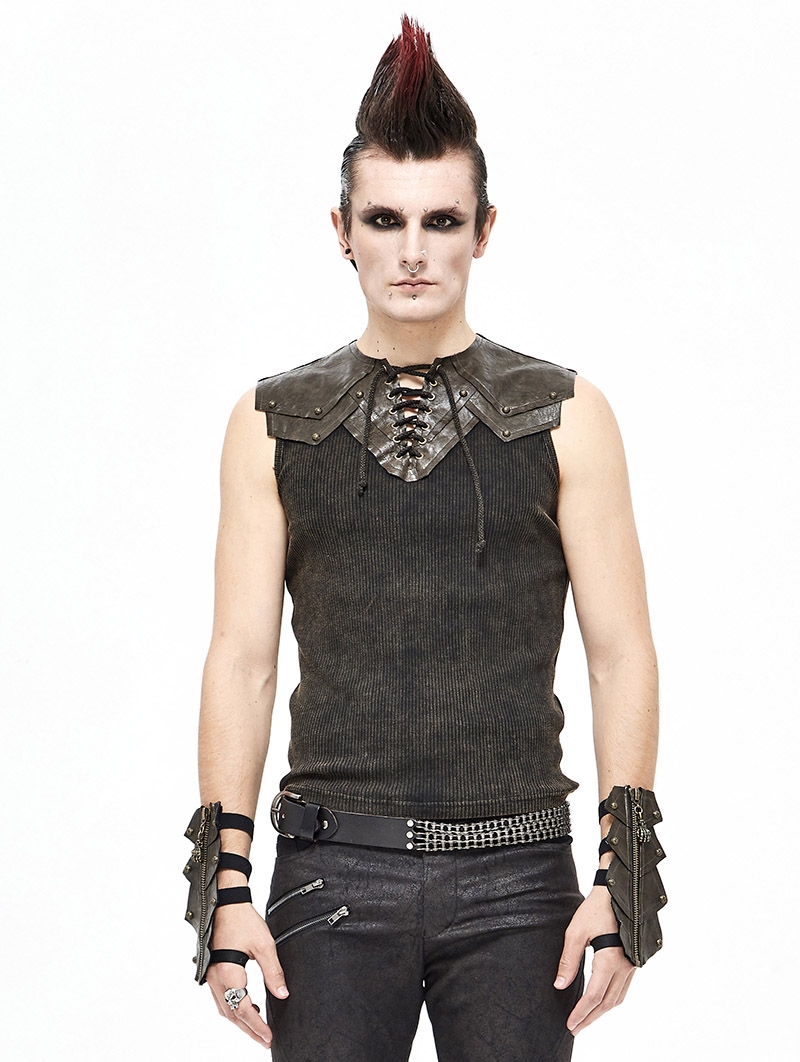 Brown Gothic Punk Sleeveless T-Shirt for Men