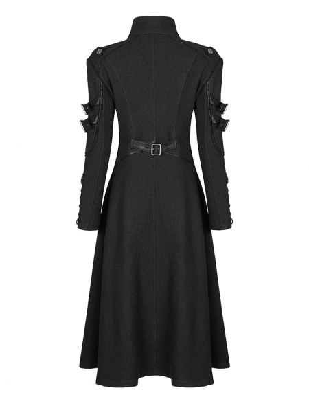 Black Gothic Punk Military Casual Mid Length Coat for Women ...