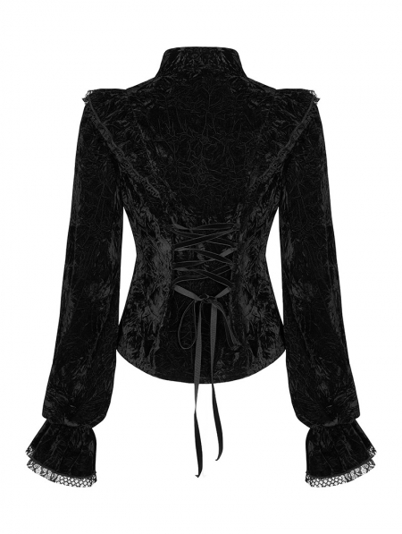 Black Gothic Gorgeous Velvet Long Sleeve Shirt for Women - Devilnight.co.uk