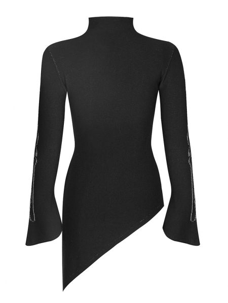 Black Gothic Bone Pattern Asymmetric Daily Wear Sweater for Women ...