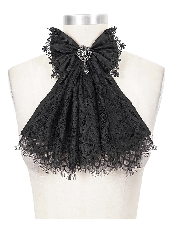 Black Vintage Gothic Lace Pendant Bowtie for Women