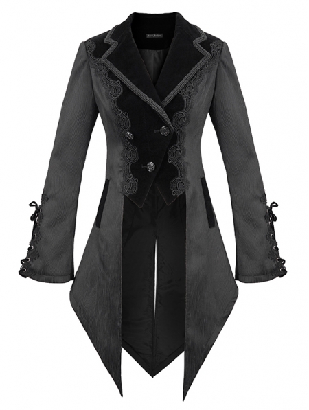 Black Vintage Gothic Party Swallow Tail Coat for Women - Devilnight.co.uk