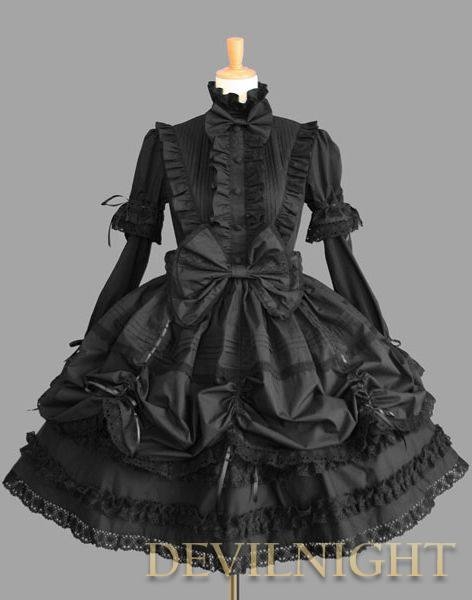 Black Long Detachable Sleeves Bow Sweet Gothic Lolita Dress 