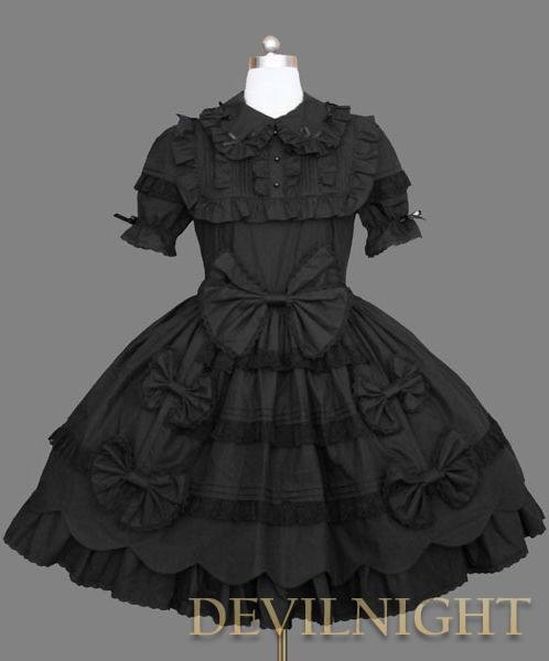 Black Short Sleeves Sweet Bow Gothic Lolita Dress