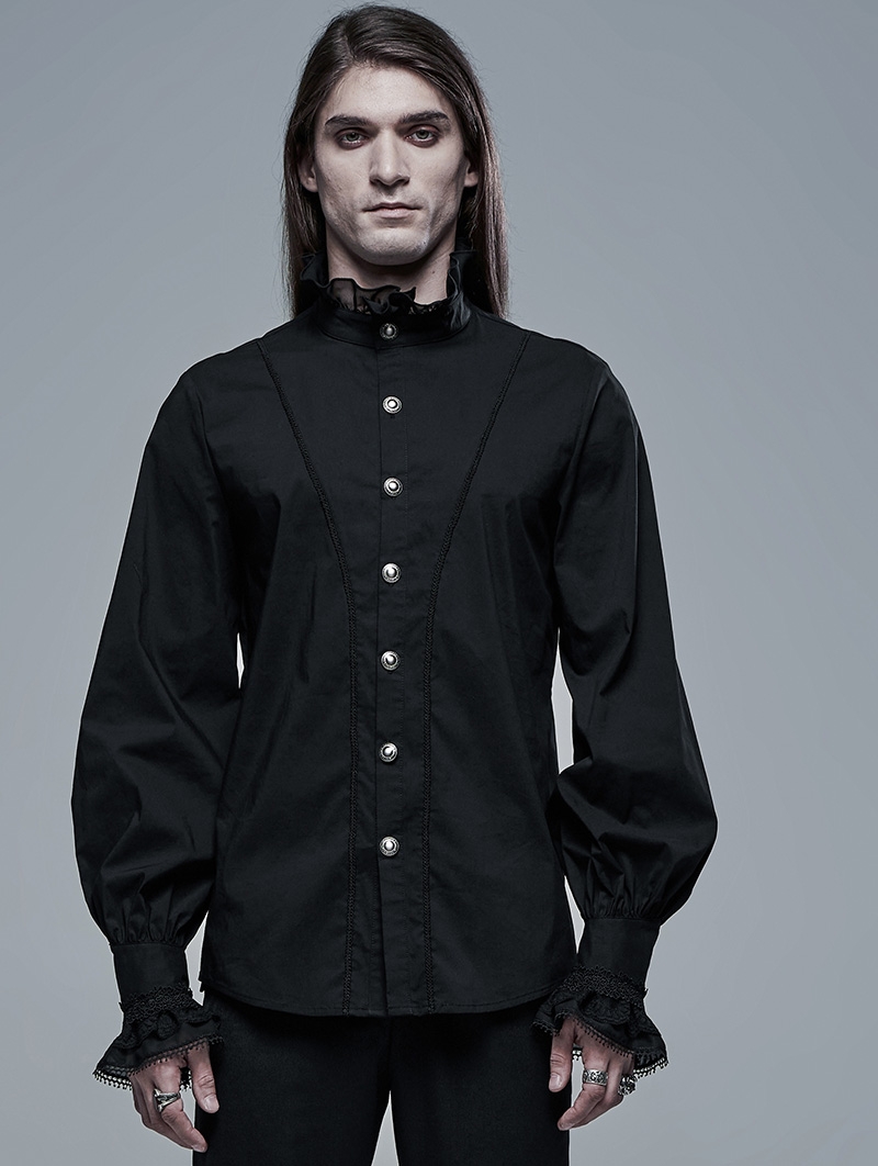 Black Retro Gothic Aristocratic Long Sleeve Shirt for Men