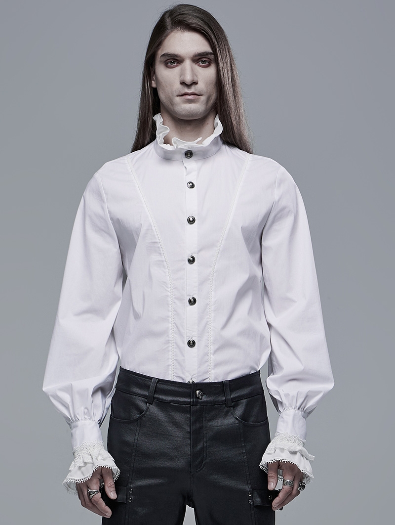 White Retro Gothic Aristocratic Long Sleeve Shirt for Men