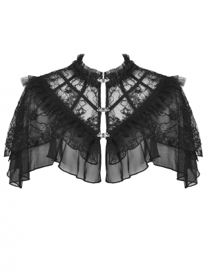 Black Retro Gothic Short Lace Cape for Women