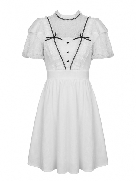 White Cute Gothic Soulless Princess Short Sleeve Dress - Devilnight.co.uk