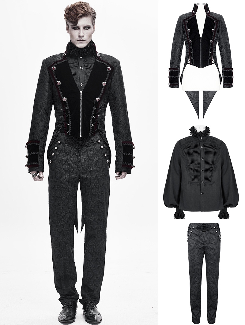 Black Vintage Gothic Victorian Tuxedo Party Suit for Men