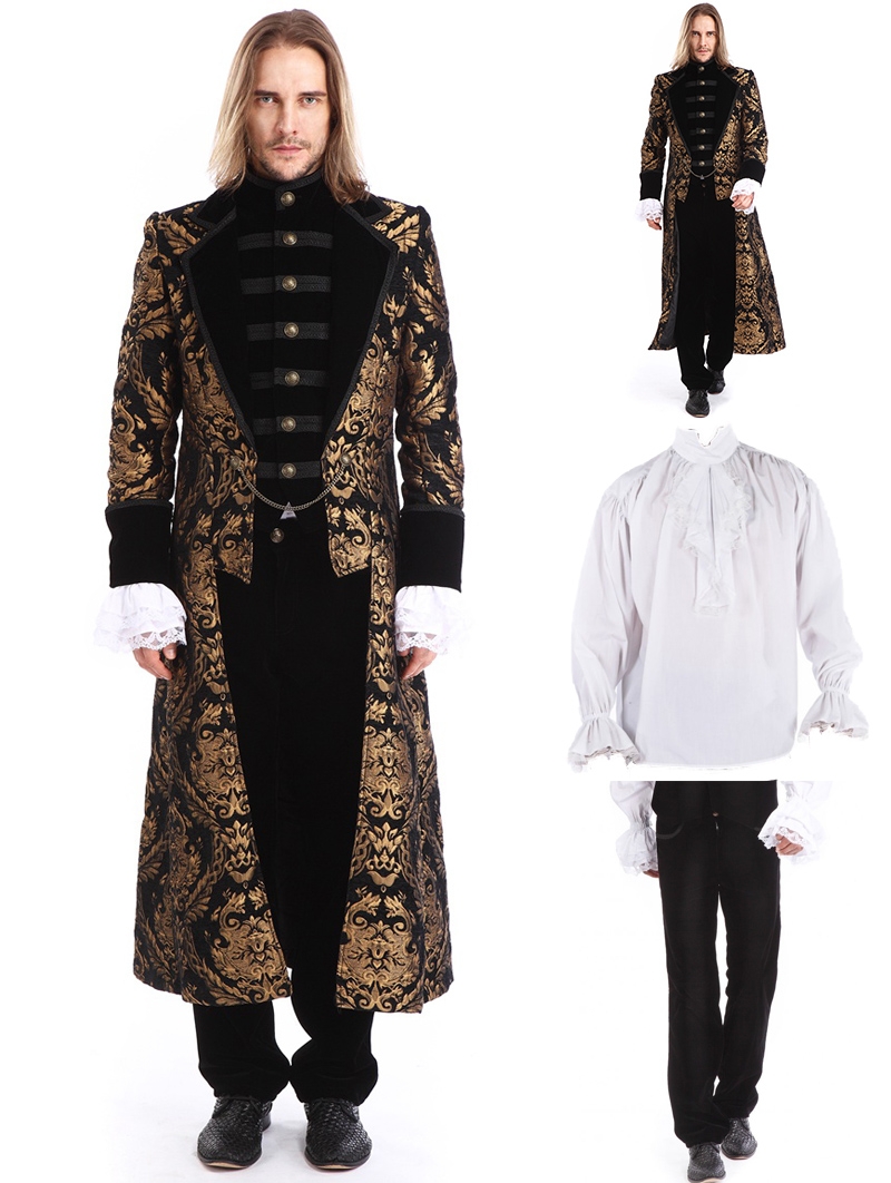 Gold Printing Pattern Gothic Swallow Tail Long Suit for Men