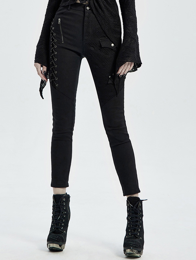 Black Gothic Punk Denim Long Trousers for Women