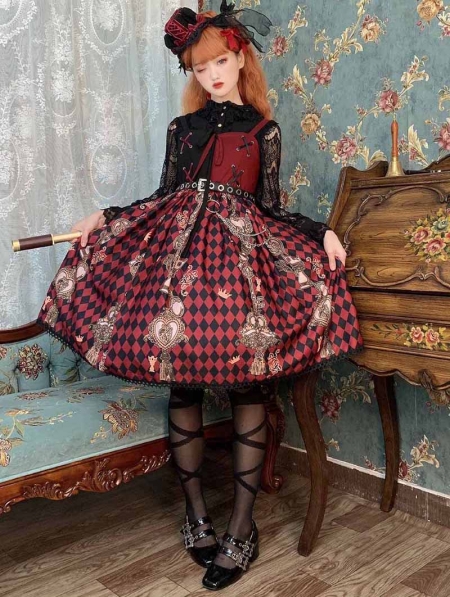 Dark Punk Lolita Black and Red Lace Dress