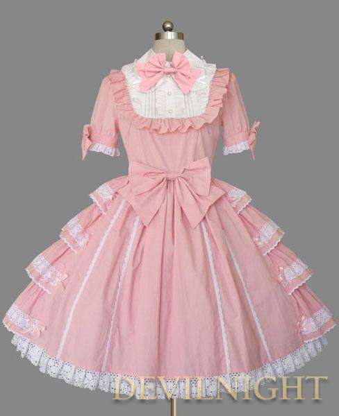 Pink and White Short Sleeves Bow Sweet Lolita Dress