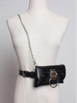 Black Gothic Punk PU Leather Belt with Chain and Bag