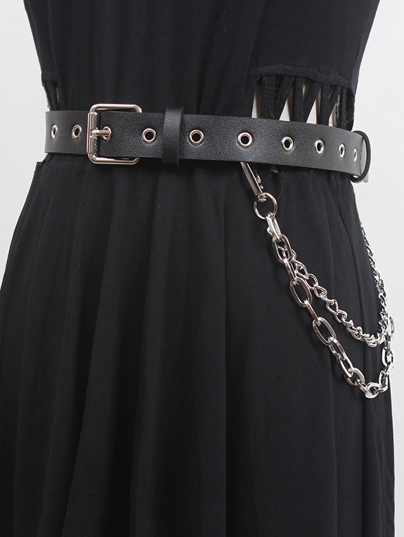 Black Gothic Punk PU Leather Double Chain Buckle Belt