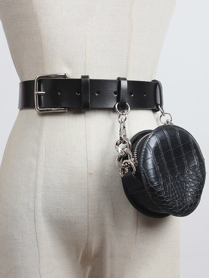 Black Gothic Punk Style Buckle Belt with  Irregular Chain Bag