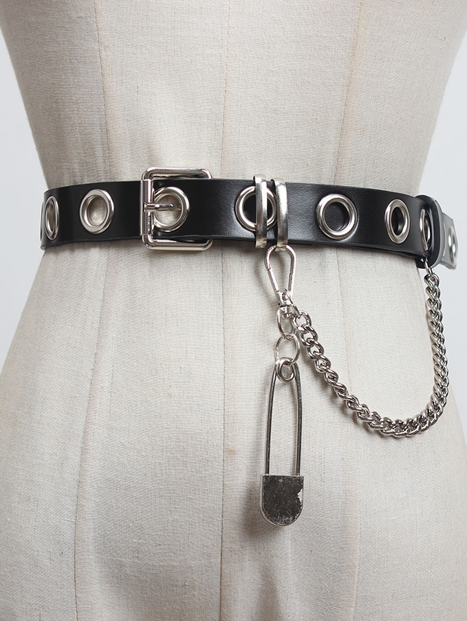 Black Gothic Punk Belt with Pin Chain