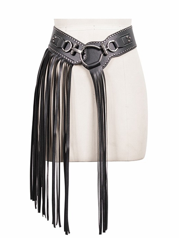 Black Gothic Punk Tassel Buckle Waistband for Women