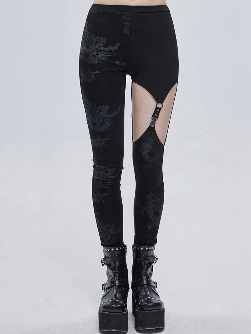 Black Gothic Punk Sexy Hollow Out Long Pants for Women