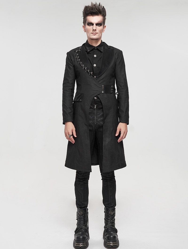 Black Gothic Punk Mid-Length Coat for Men