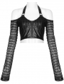 Black Gothic Punk Off-the-Shoulder Long Sleeve Sexy Short Top for Women