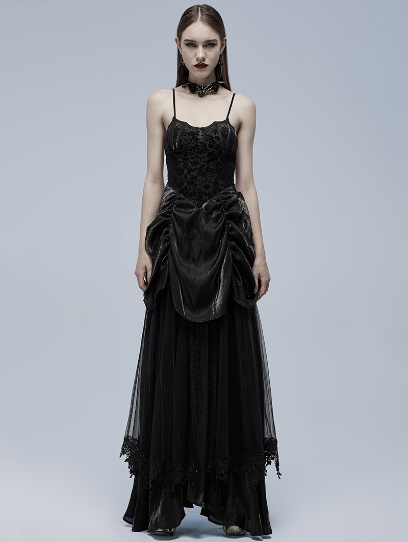 Black Gothic Velvet Bat Long Prom Party Dress