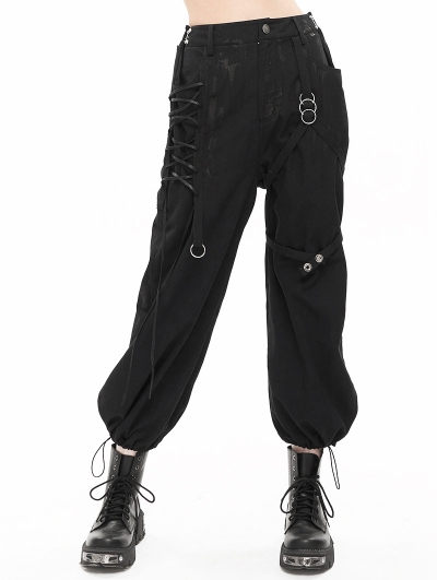 Black Gothic Grunge Daily Wear Long Loose Cargo Pants for Women ...