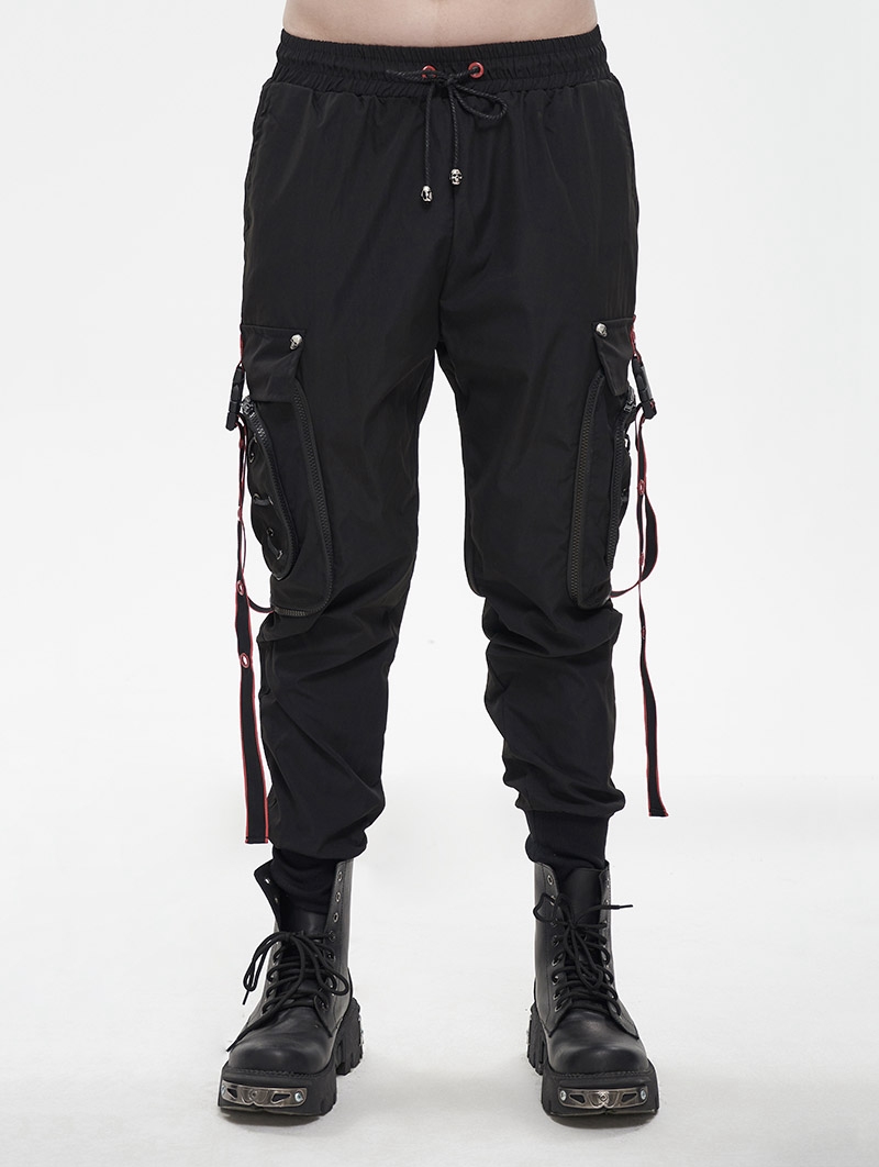 Black Gothic Punk Fashion Daily Wear Long Cargo Trousers for Men