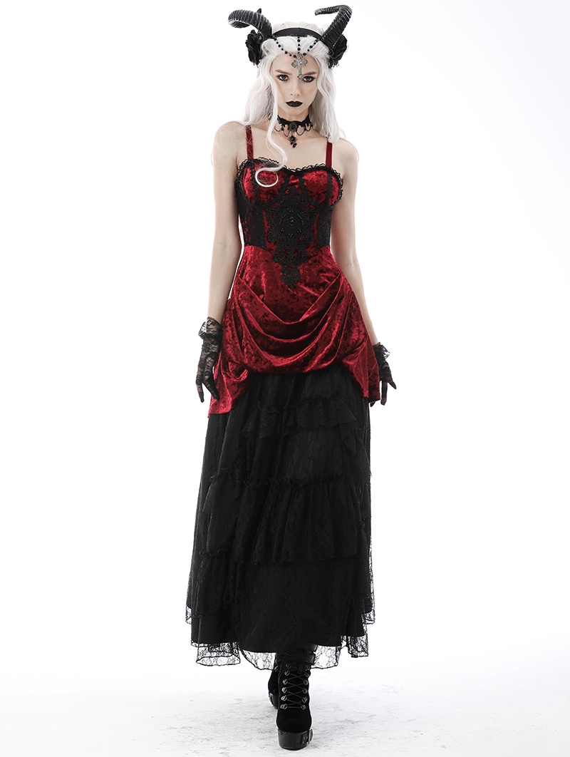 Wine Red Gothic Noble Queen Diamond Velvet Short Party Dress