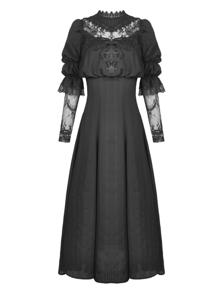 Black Elegant Gothic Lace Angel Wings Long Sleeve Maxi Dress ...