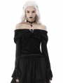 Black Gothic Vintage Off-the-Shoulder Velvet Embossing Long Sleeve Top for Women