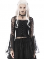 Black Gothic Vintage Lace Mesh Long Trumpet Sleeve Top for Women