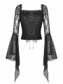 Black Gothic Vintage Lace Mesh Long Trumpet Sleeve Top for Women