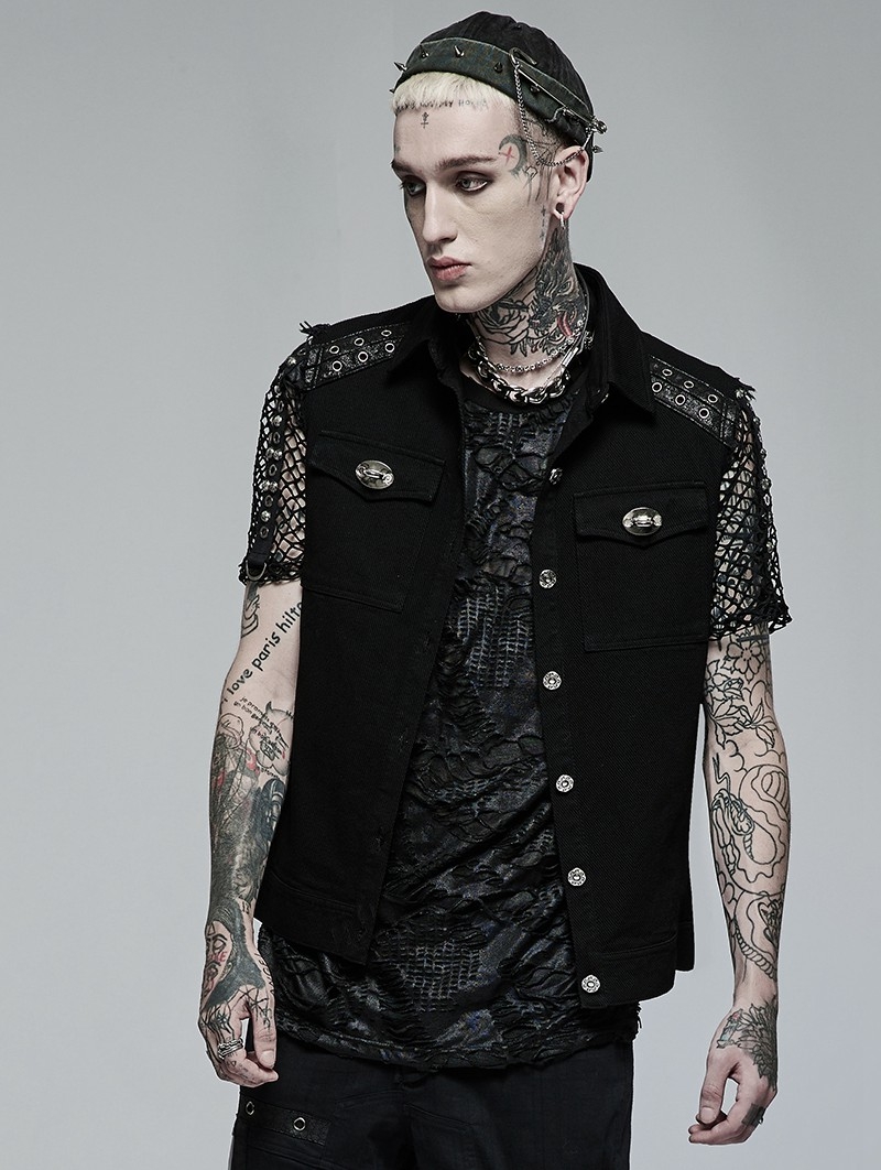 Black Gothic Punk Rock Daily Wear Vest for Men