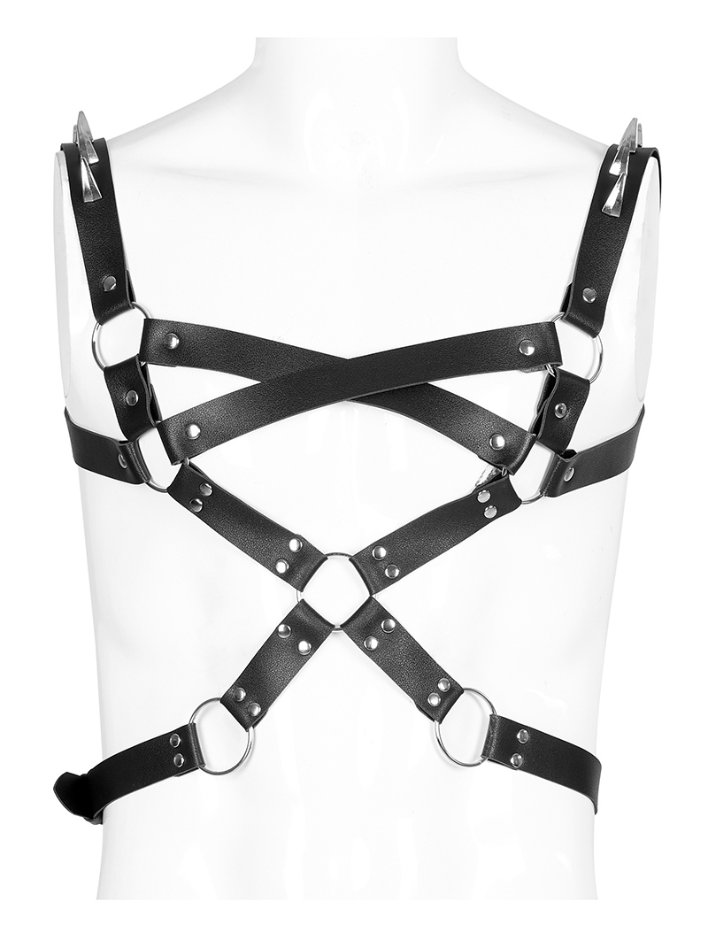 Black Gothic Punk PU Leather Cross Belt Harness for Men