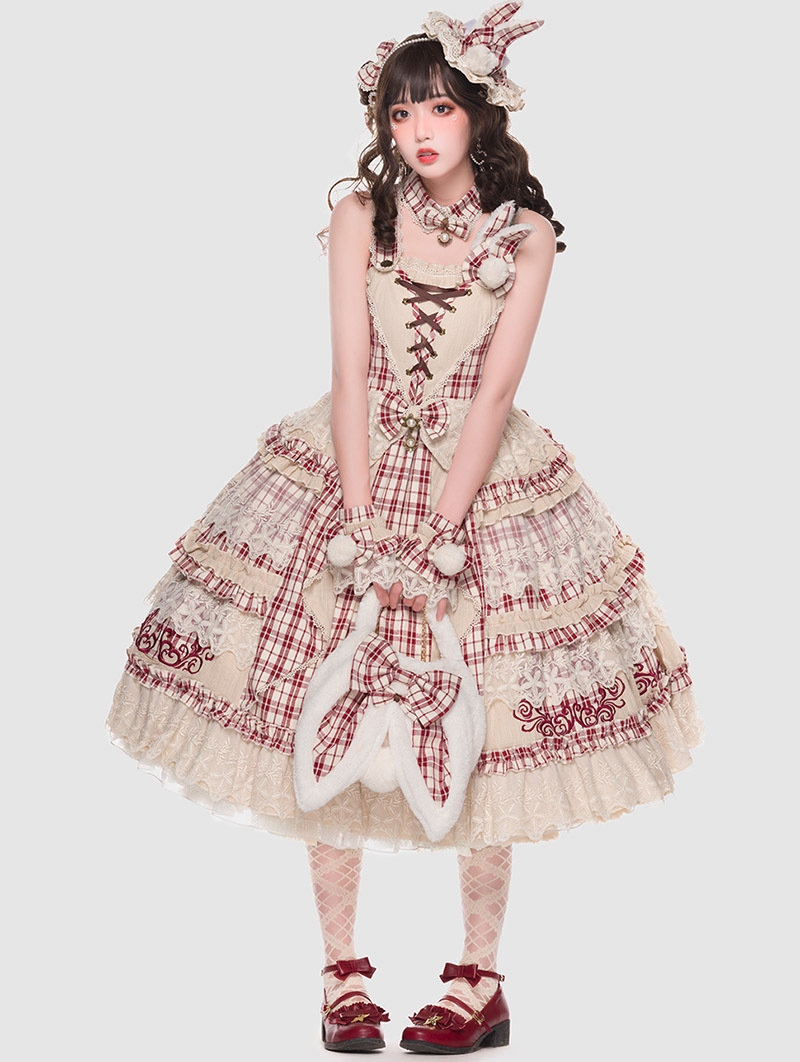 Miss Rabbit Red Plaid Sweet and Elegant Classic Lolita JSK Dress