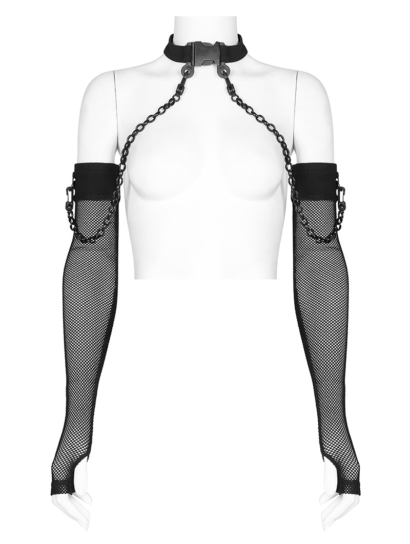 Black Gothic Punk Rhombus Gauze Arm Sleeves with Detachable Choker