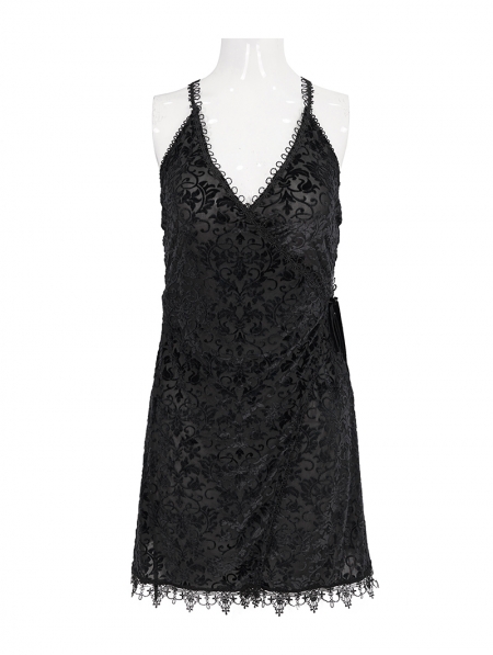 Black Gothic Sexy Lace Deep V-Neck Short Dress - Devilnight.co.uk