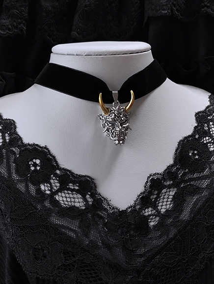 Black Gothic Japanese Prajna Devil Mask Velvet Choker