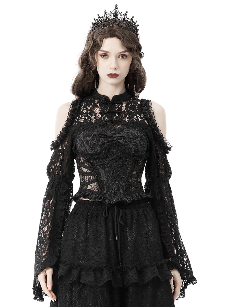 Black Gothic Bell Sleeves Off-the-Shoulder Lace Cape for Women