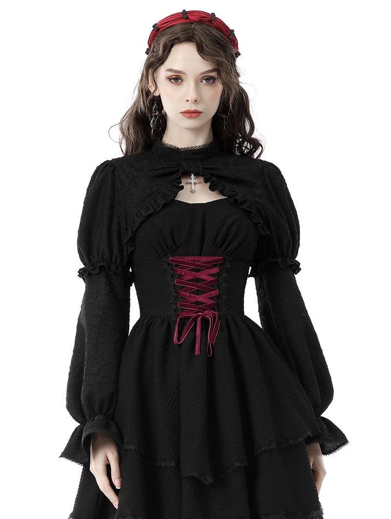 Black Vintage Gothic Bishop Sleeve Jacquard Cape for Women